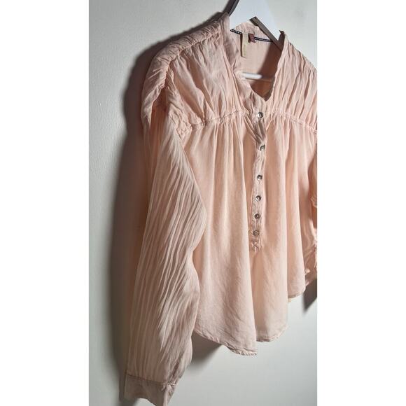 Anthropologie Pilcro Henley Womens Medium Boxy Boho Blouse Peach Cotton Blend‎ - Picture 4 of 11